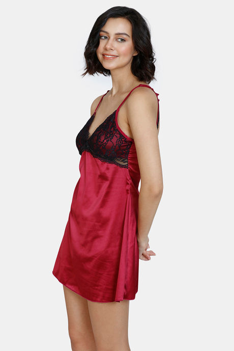 Zivame Satin Babydoll With Thong - Beet Red — image 2
